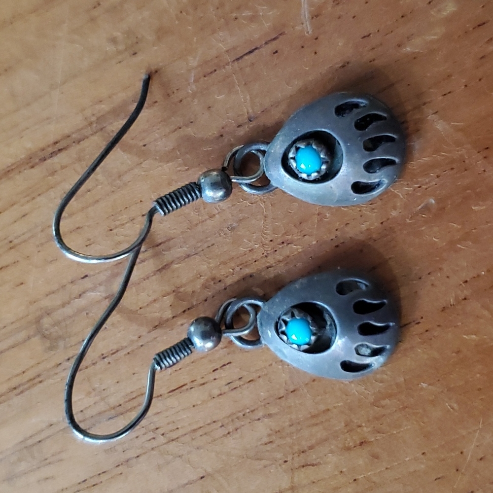 Silver & turquoise bear paw earrings